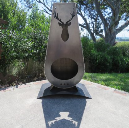 Stag corten outdoor fireplace brazier in chiminea shape made with New Zealand steel - overall