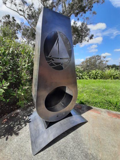 Yacht corten outdoor fireplace brazier in chiminea shape made with New Zealand steel - side